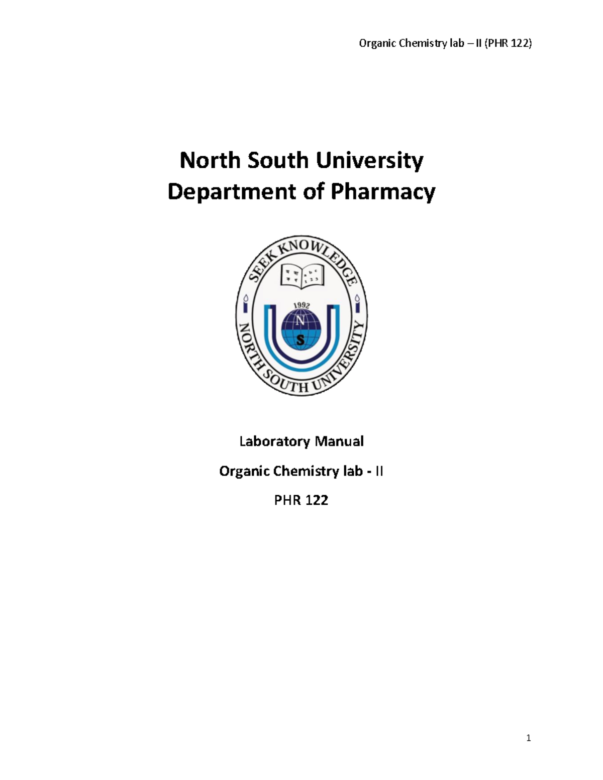 PHR122L Organic Pharmacy LabII Manual North South University