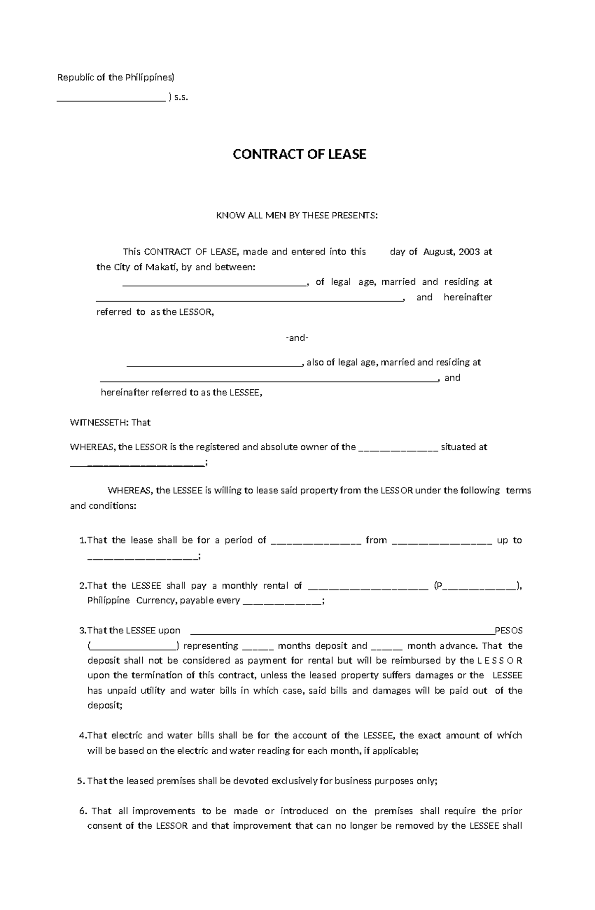 Contract-of-Lease fish cage - Republic of the Philippines) ) s ...