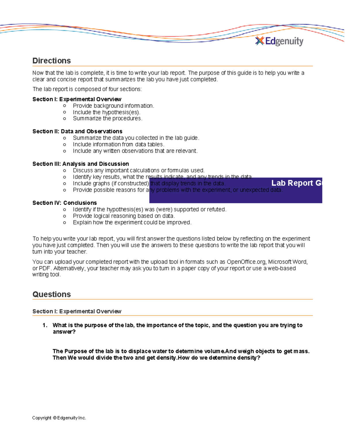 Lab report finished - Lab Report Guide Directions Now that the lab is