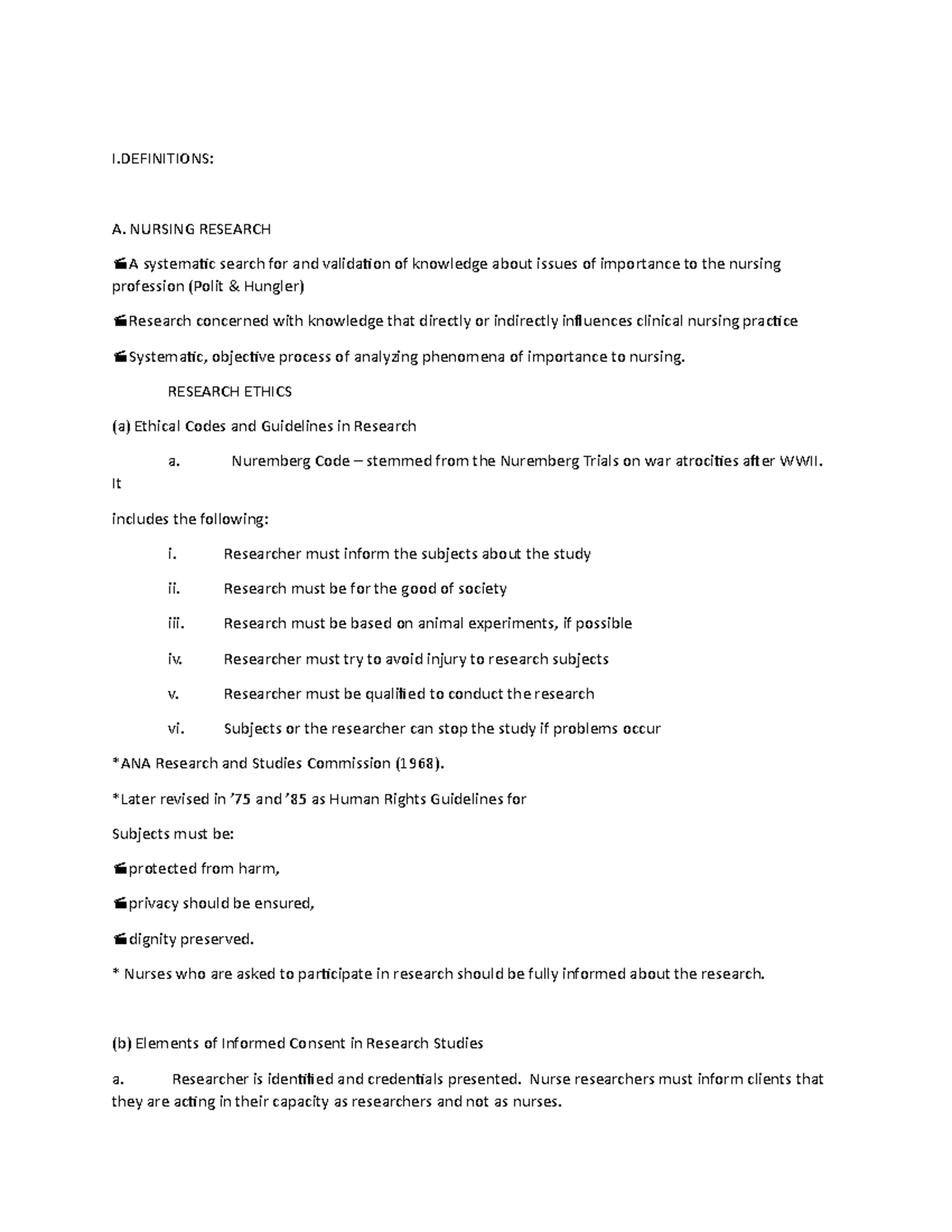 Lkalksla - Notes - I: A. NURSING RESEARCH A systematc search for and ...