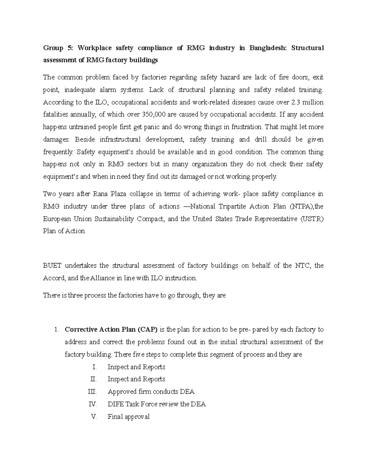 Summary for group 5 & 7 - Group 5: Workplace safety compliance of RMG ...