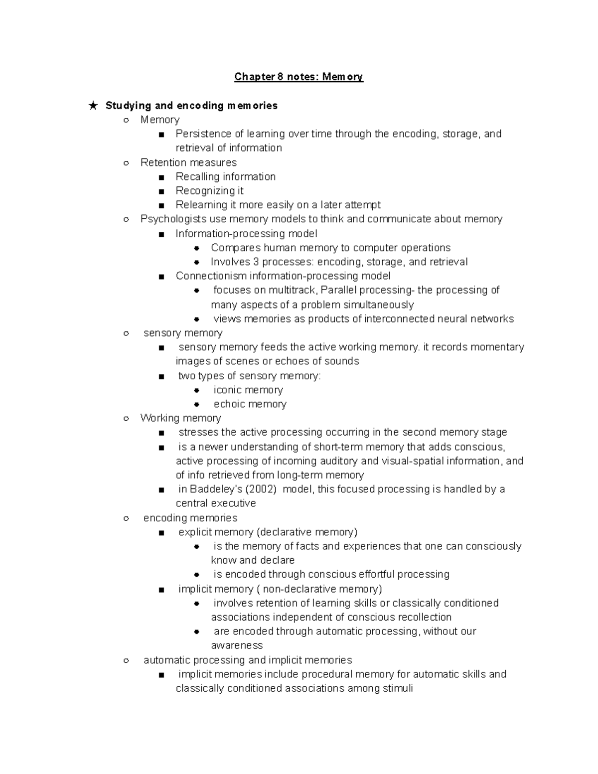 Psychology Notes CH 8 - Chapter 8 Notes: Memory ★ Studying And Encoding ...