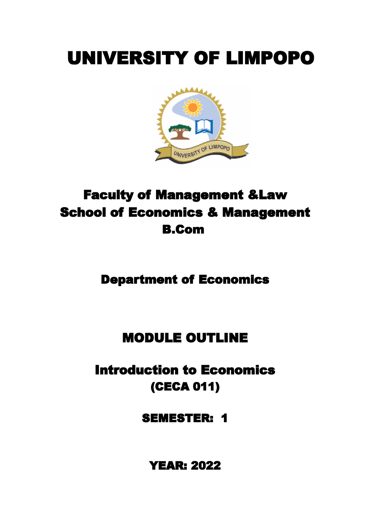 CECA011 Course outline 2022 - UNIVERSITY OF LIMPOPO Faculty of ...