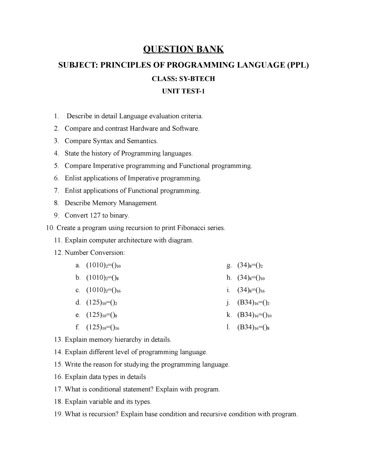 Question-Bank-PPL - QUESTION BANK SUBJECT: PRINCIPLES OF PROGRAMMING ...