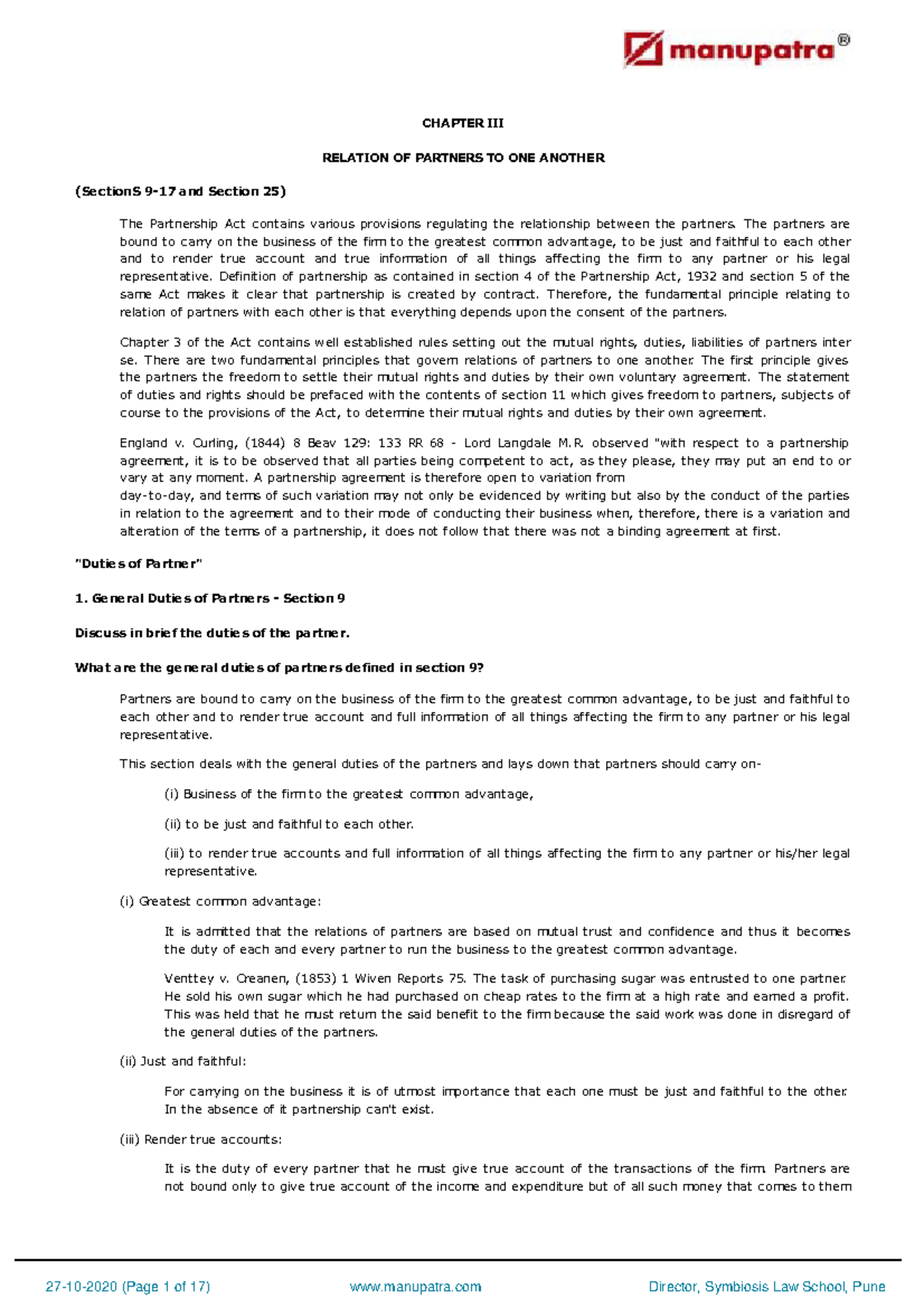 Rights and duties - CHAPTER III RELATION OF PARTNERS TO ONE ANOTHER ...