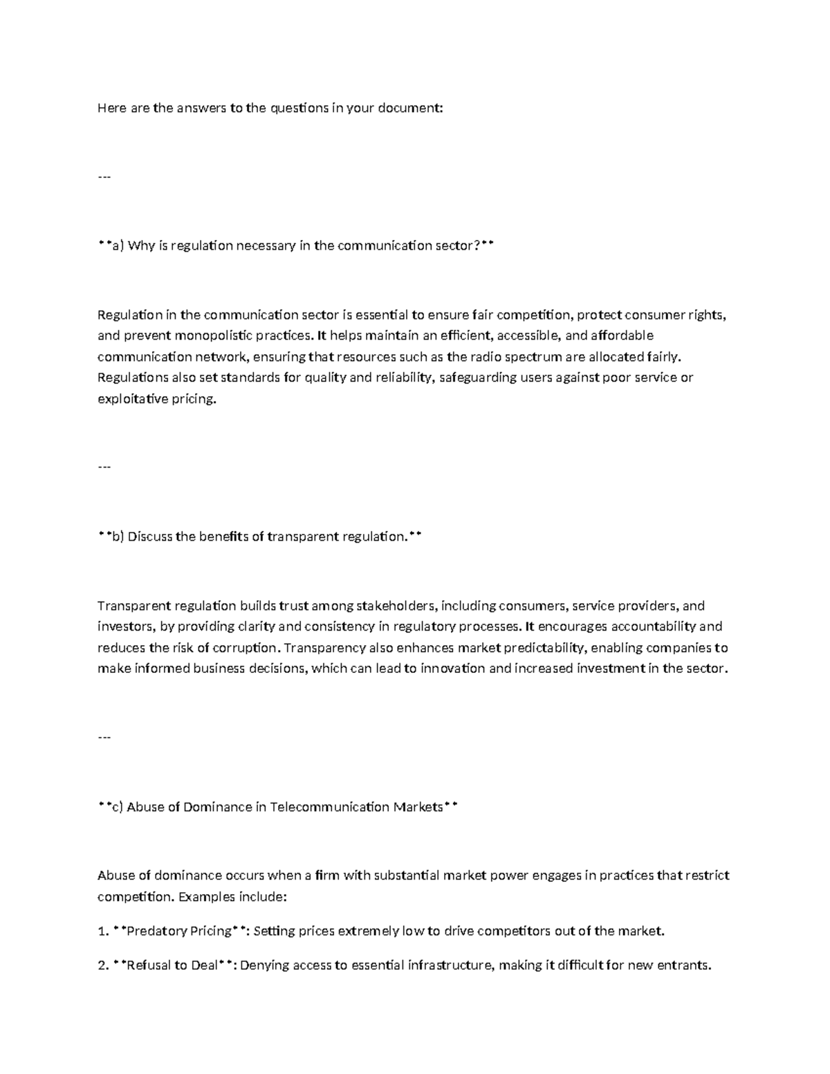 C1 - Some Q&A - Here are the answers to the questions in your document ...