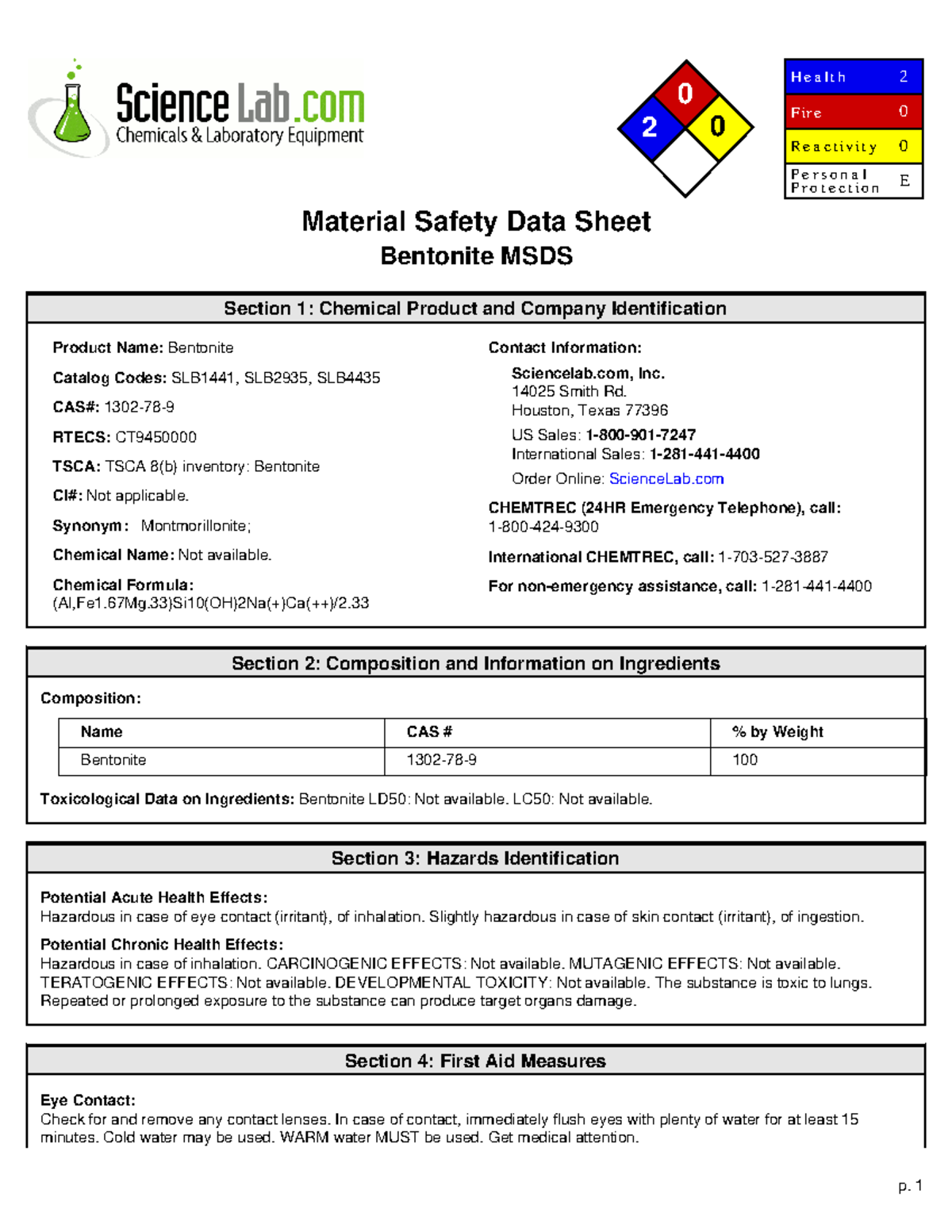 USE THIS FOR MSDS - Good - 0 2 0 H e a l t h F i r e R e a c t i v i t ...