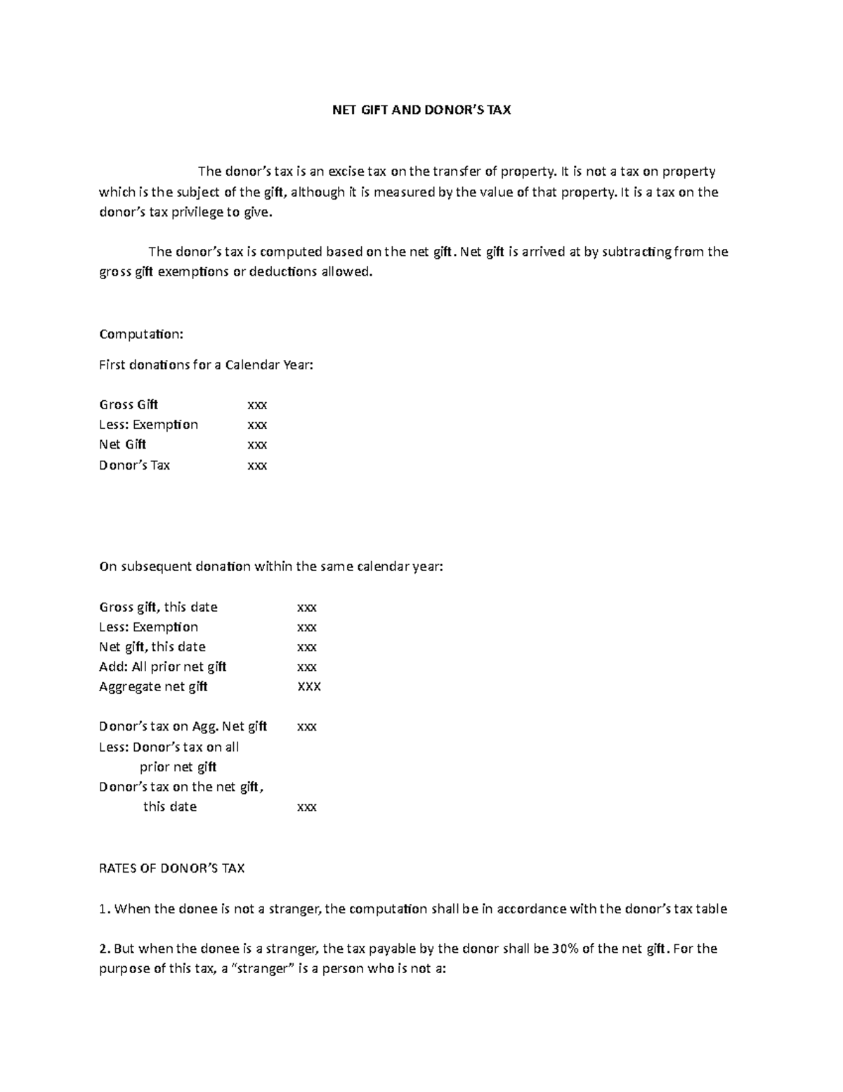 Chapter 14 Net Gift and Donor's Tax NET GIFT AND DONOR’S TAX The