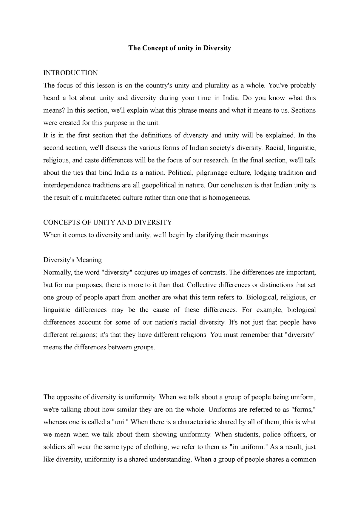 unity in diversity essay introduction