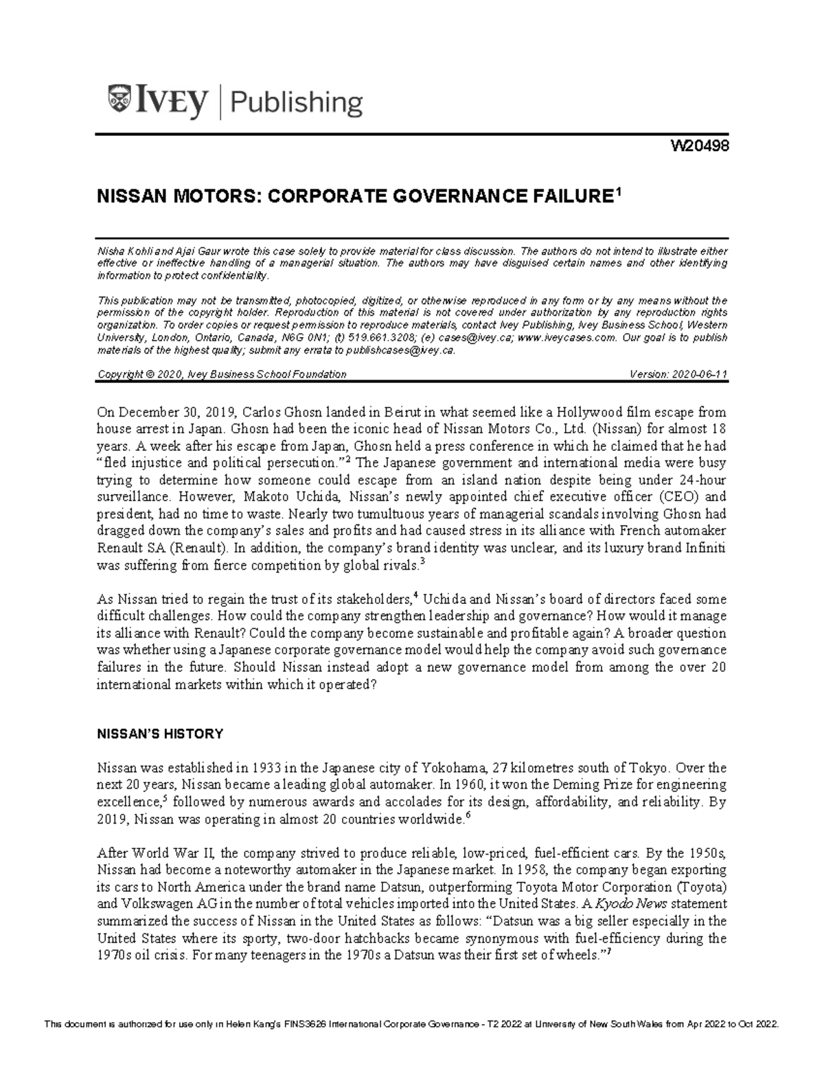 nissan motors corporate governance failure case study solution