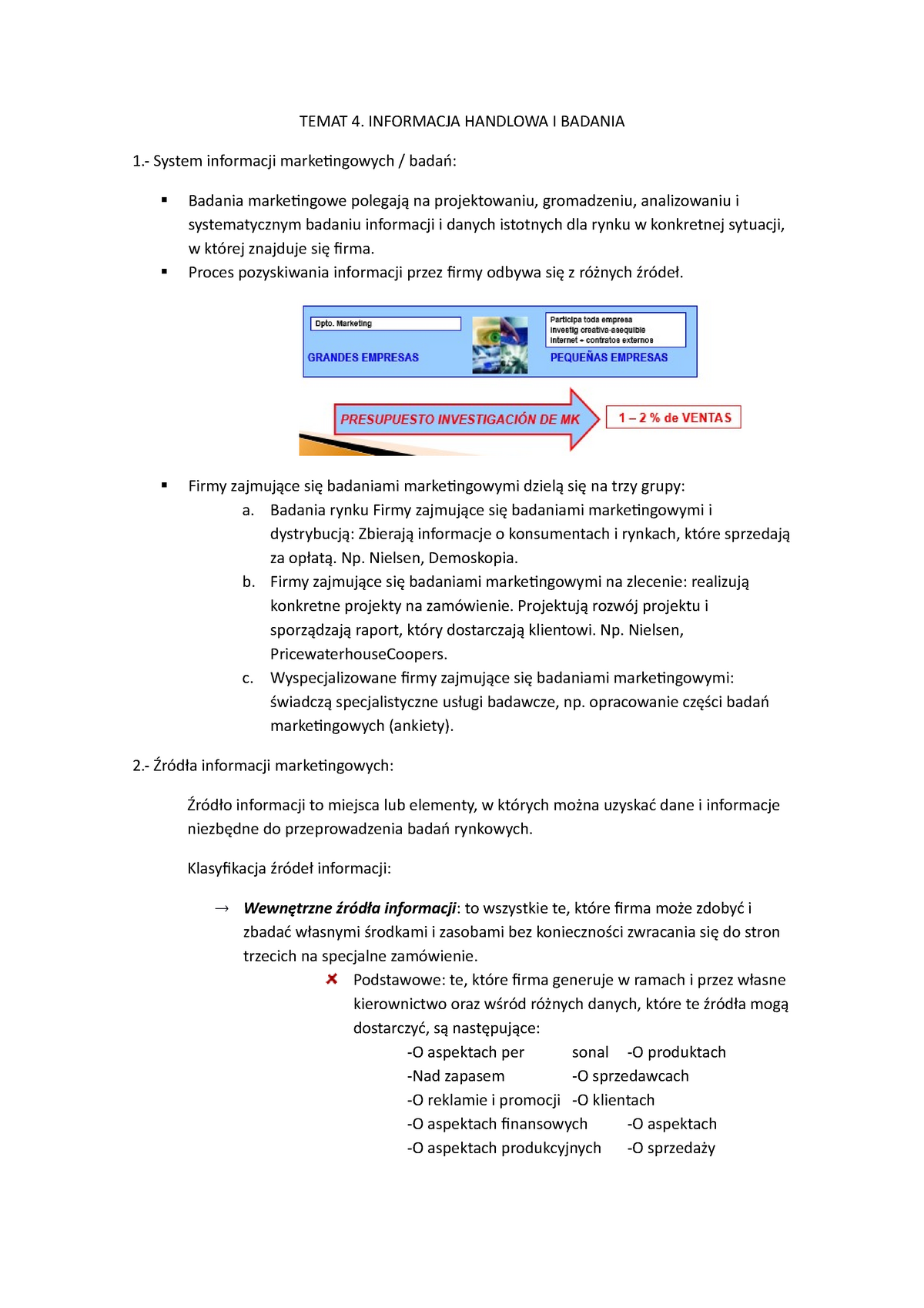 Temat 4 Notatki Z Wykładu 4 Temat 4 Informacja Handlowa I Badania 1 System Informacji 5131