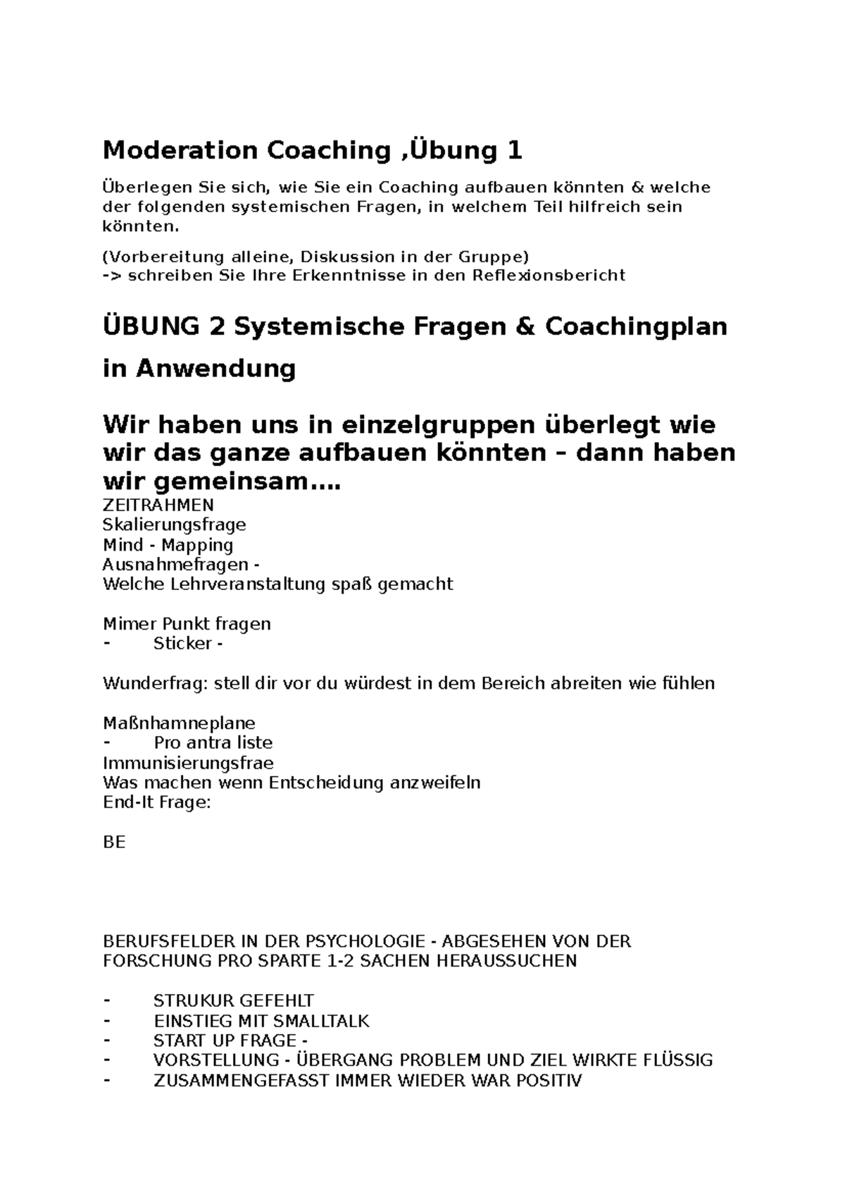 8 Schritte - Note: 1 - Moderation Coaching ‚Übung 1 Überlegen Sie Sich ...