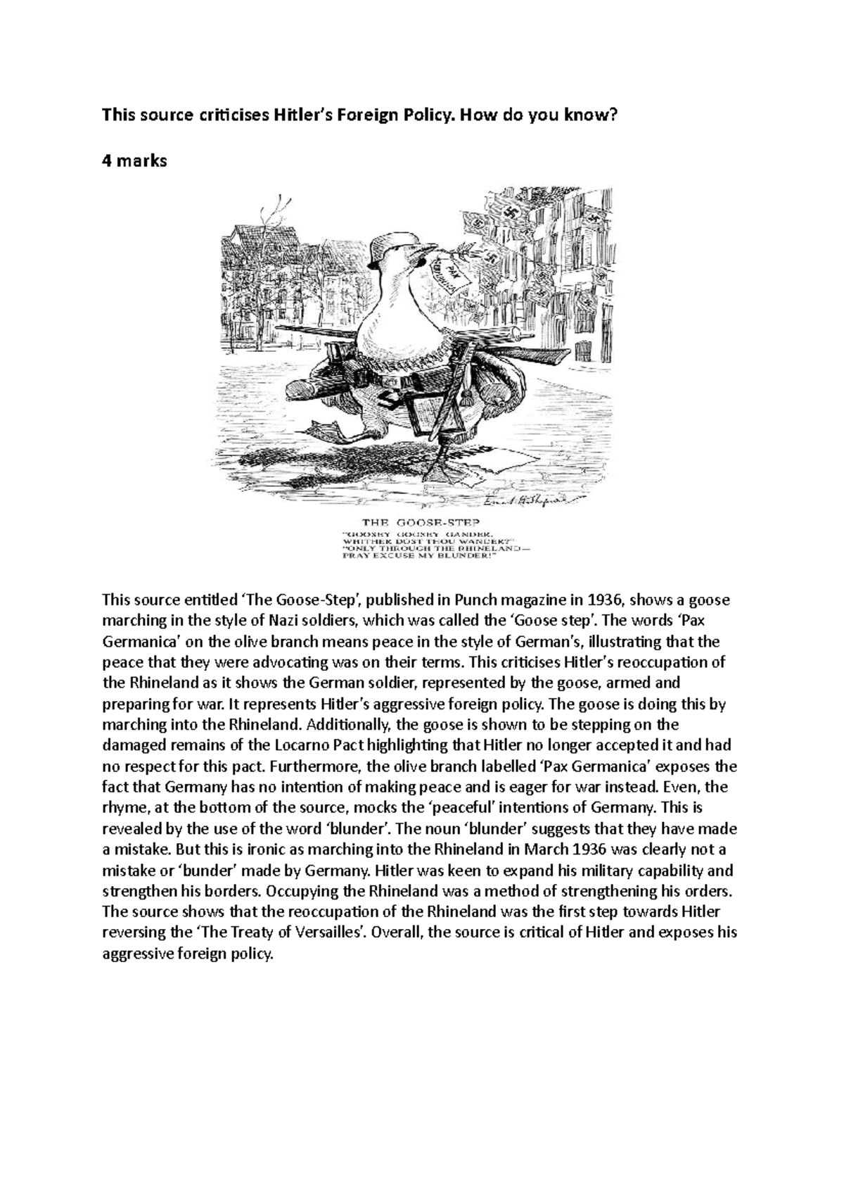 GCSE Nazi Germany Goose Step Source Question This source criticises