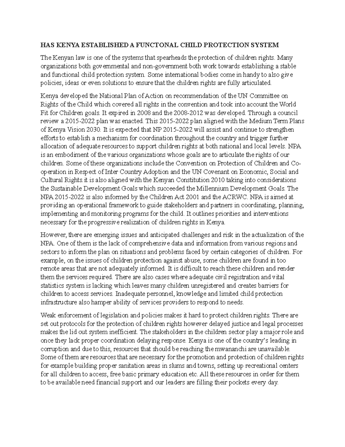 Has the kenyan law established a functional child protection system ...