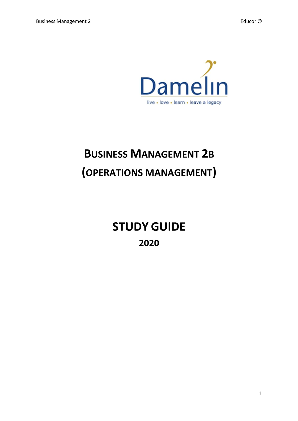 20 HE FT DP BM OMG Y2 - Operations Management - BUSINESS MANAGEMENT 2 B ...