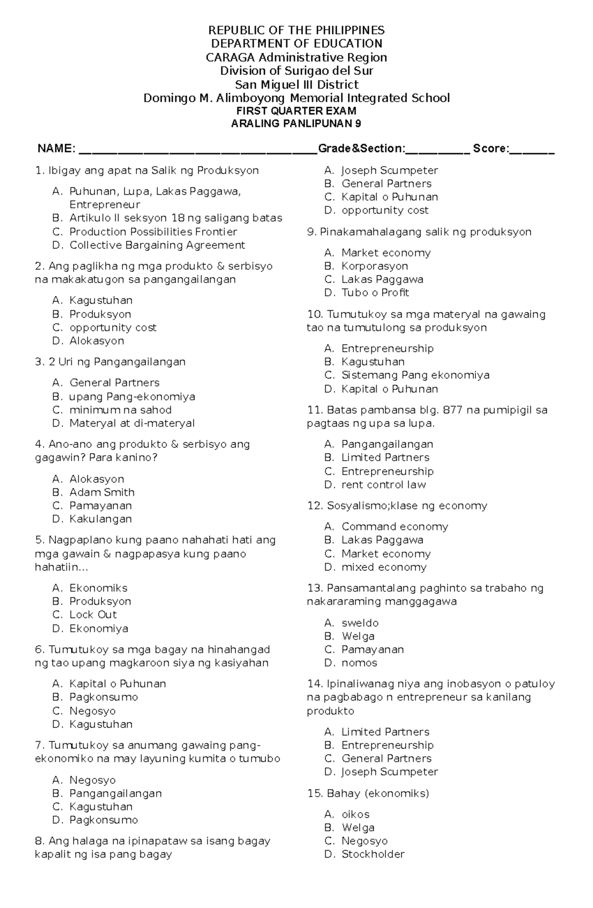 Grade 9 Araling Panlipunan Quarter 1 Summative Test Answers Key Nbkomputer 7100