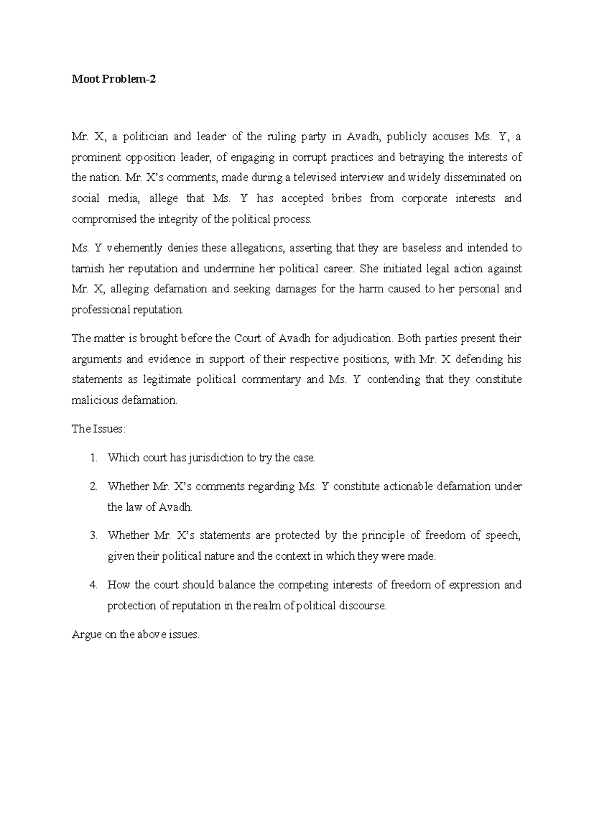 2024-Moot Problem Civil Petitioner and Respondent Responses - Moot ...