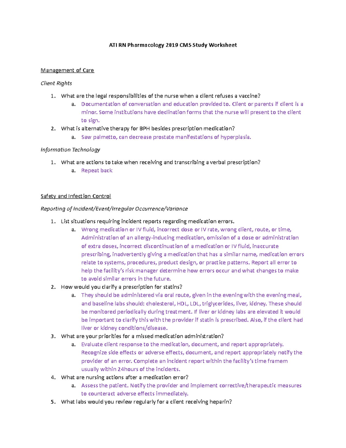 Ati Rn Pharmacology Cms Study Worksheet Ati Rn Pharmacology