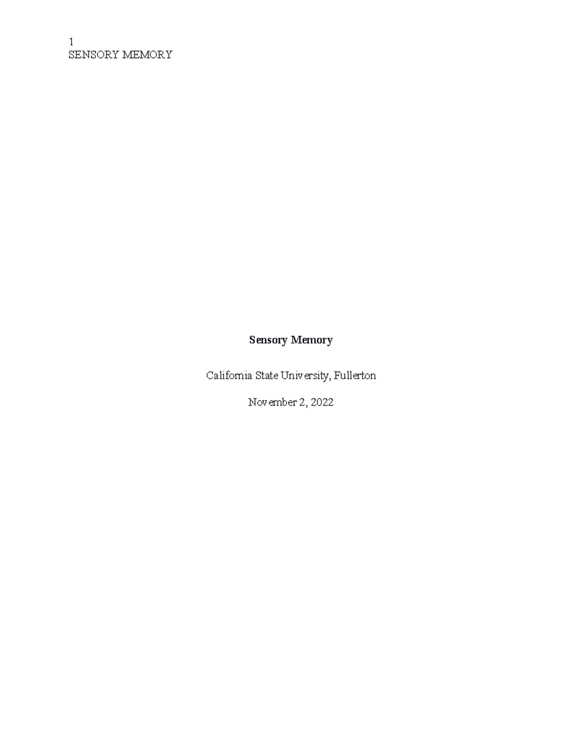 Sensory Memory 302L Professor Carmody CogLab SENSORY MEMORY Sensory