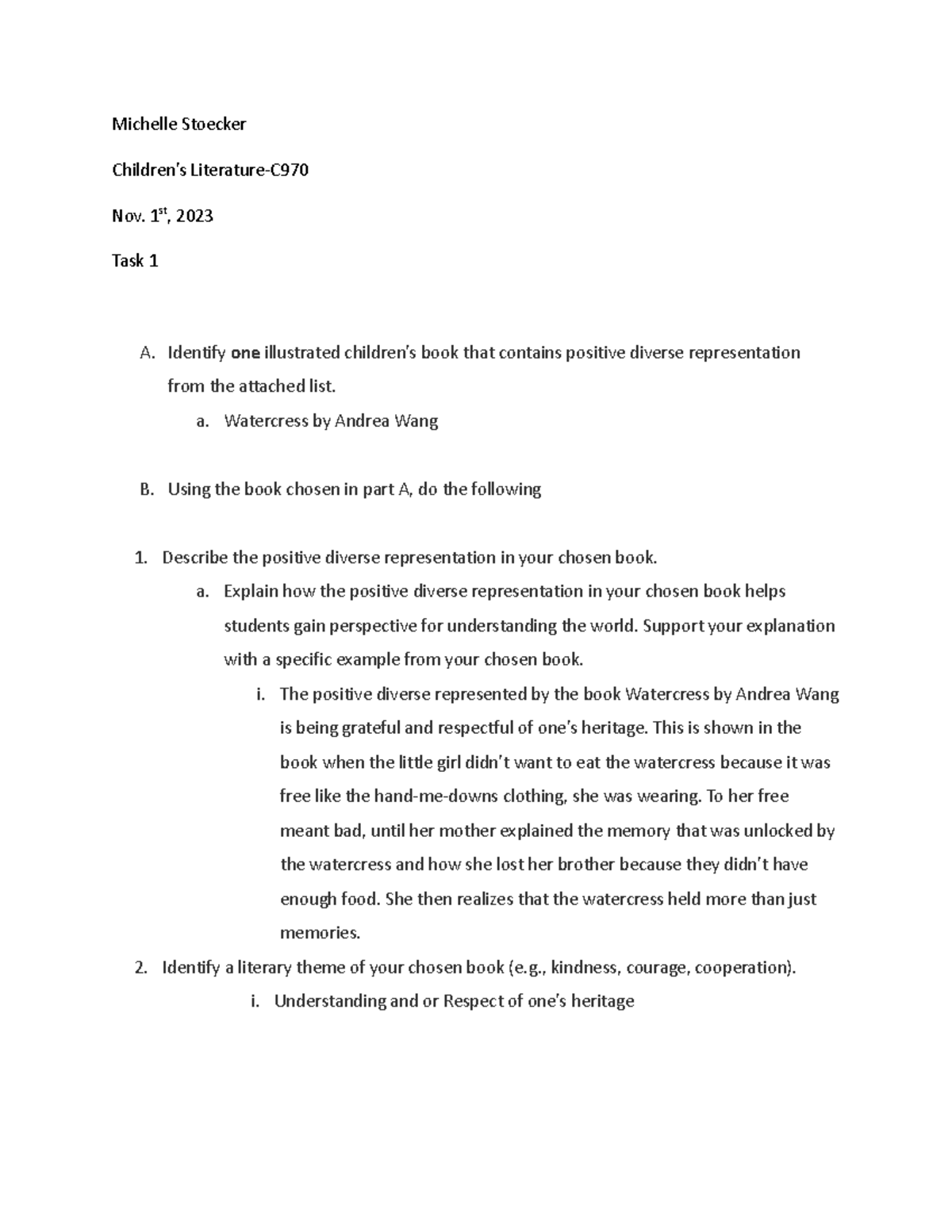 cl task1.docx - Google Docs - Michelle Stoecker Children’s Literature-C ...