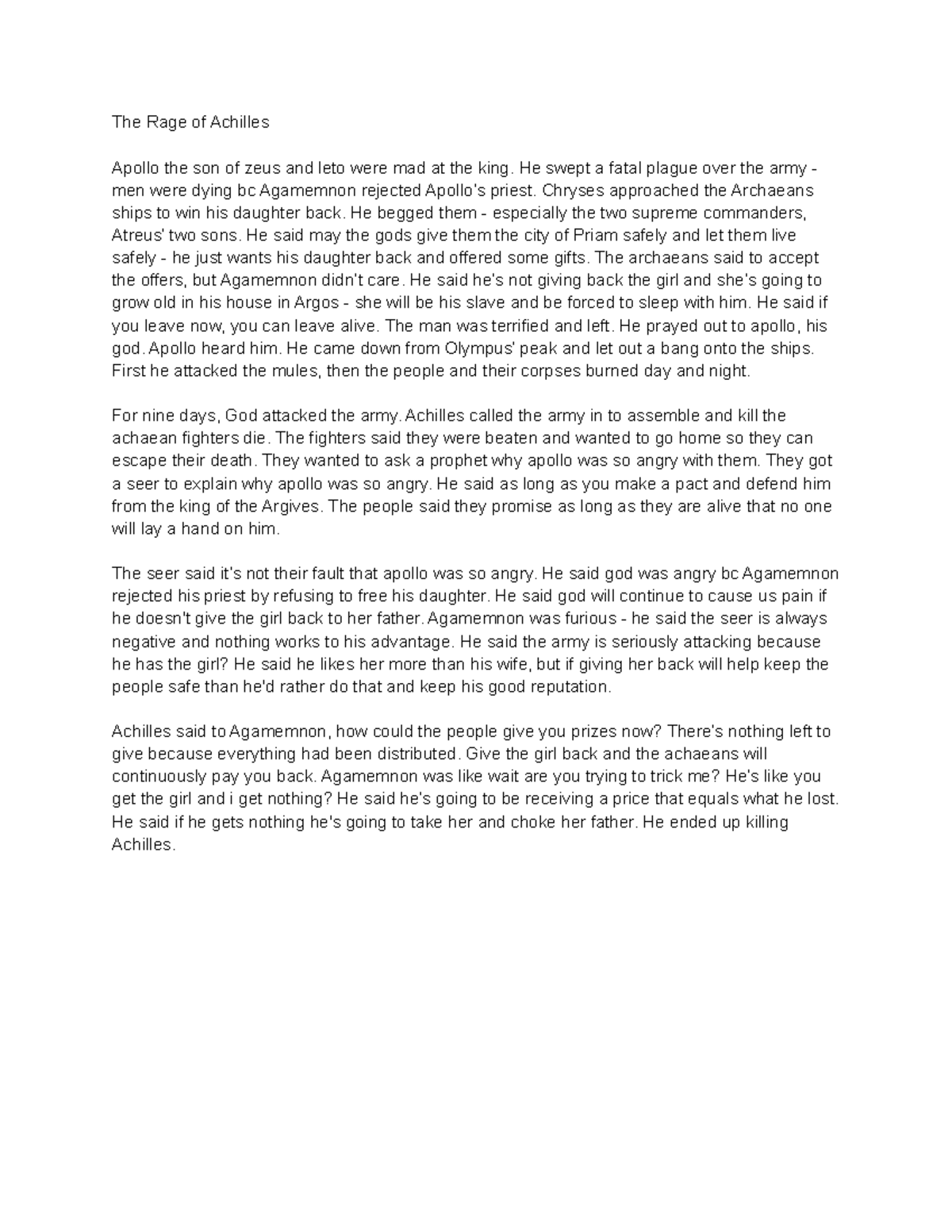 Precise #3 Outline - 9 15 2017 - The Rage of Achilles Apollo the son of ...