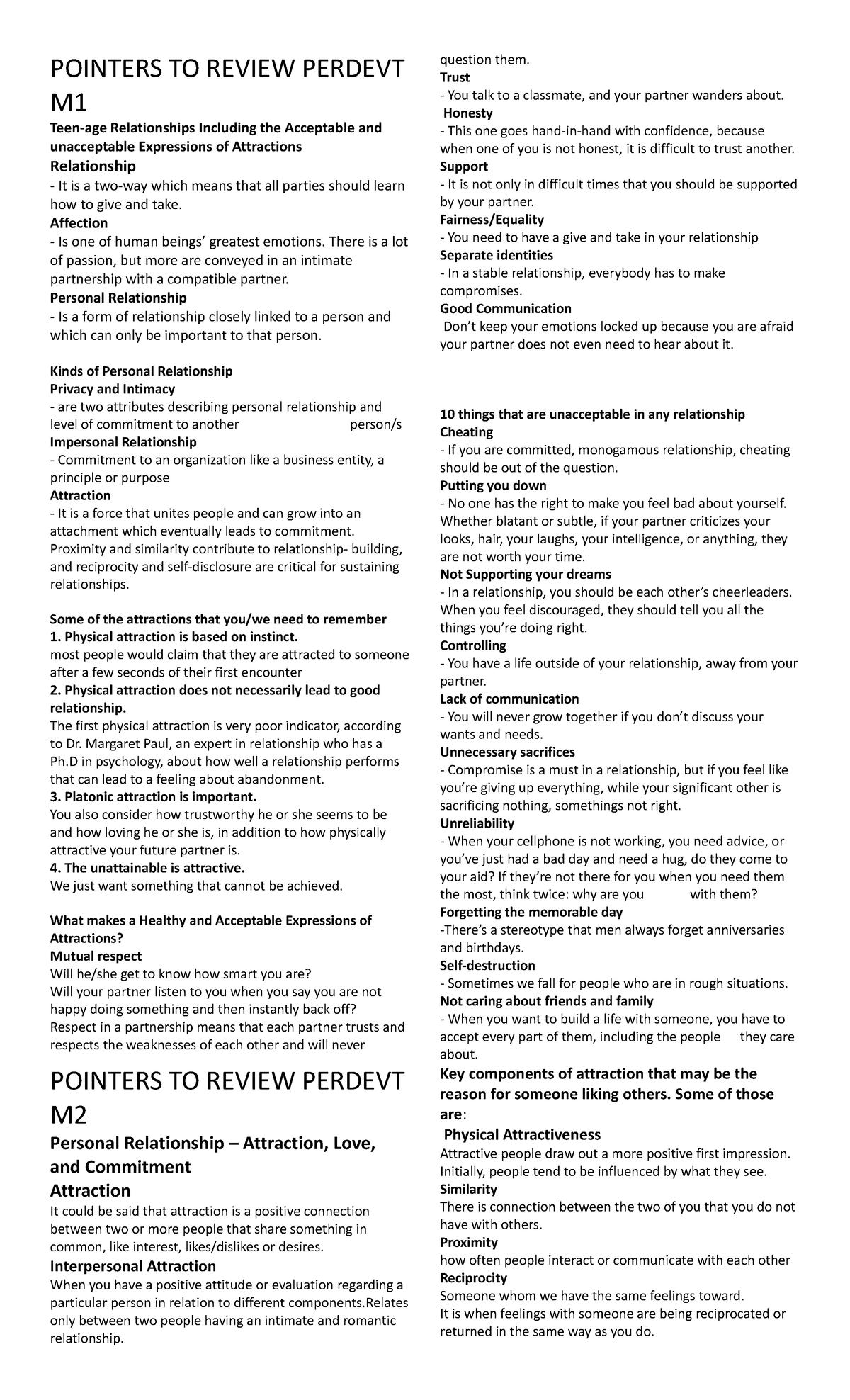 Pointers TO Review Perdevt M1M4 POINTERS TO REVIEW PERDEVT M Teen