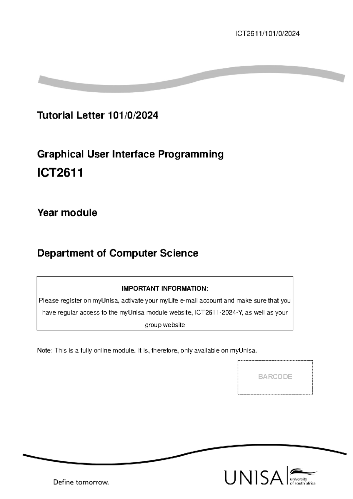 101 2024 ict2611 - 101 - Name of module Module code(s) Year module Name ...