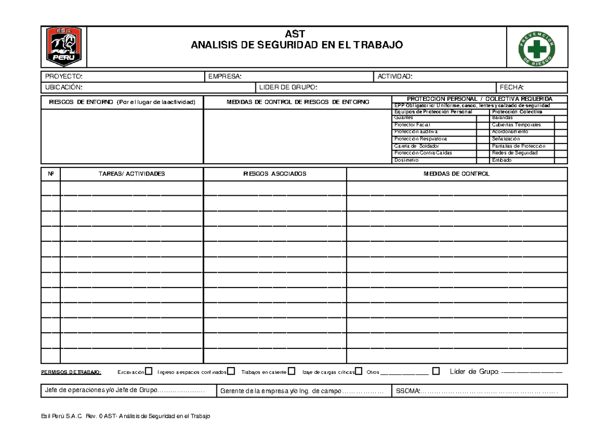 5.- Formato ATS - ATS - AST ANALISIS DE SEGURIDAD EN EL TRABAJO Esil ...