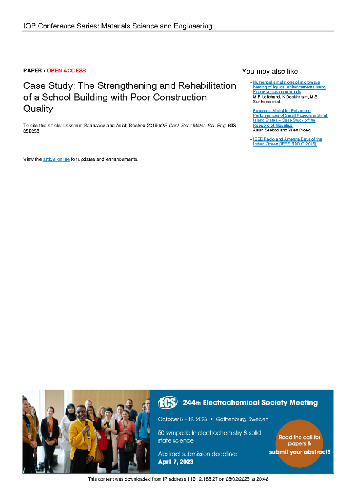 Case Study The Strengthening and Rehabilitation of - IOP Conference ...