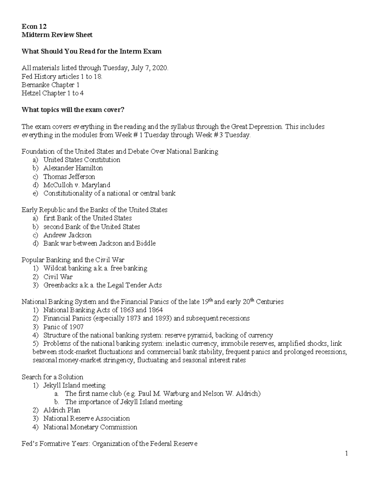 Midterm Review Sheet 2020 final - 1 Econ 12 Midterm Review Sheet What ...