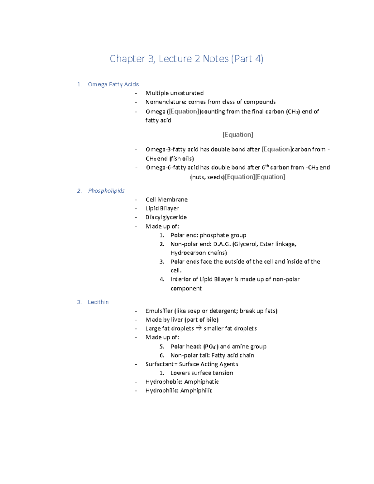 Bio II Chapter 3, Lecture 2 Notes (Part 4) - Chapter 3, Lecture 2 Notes ...