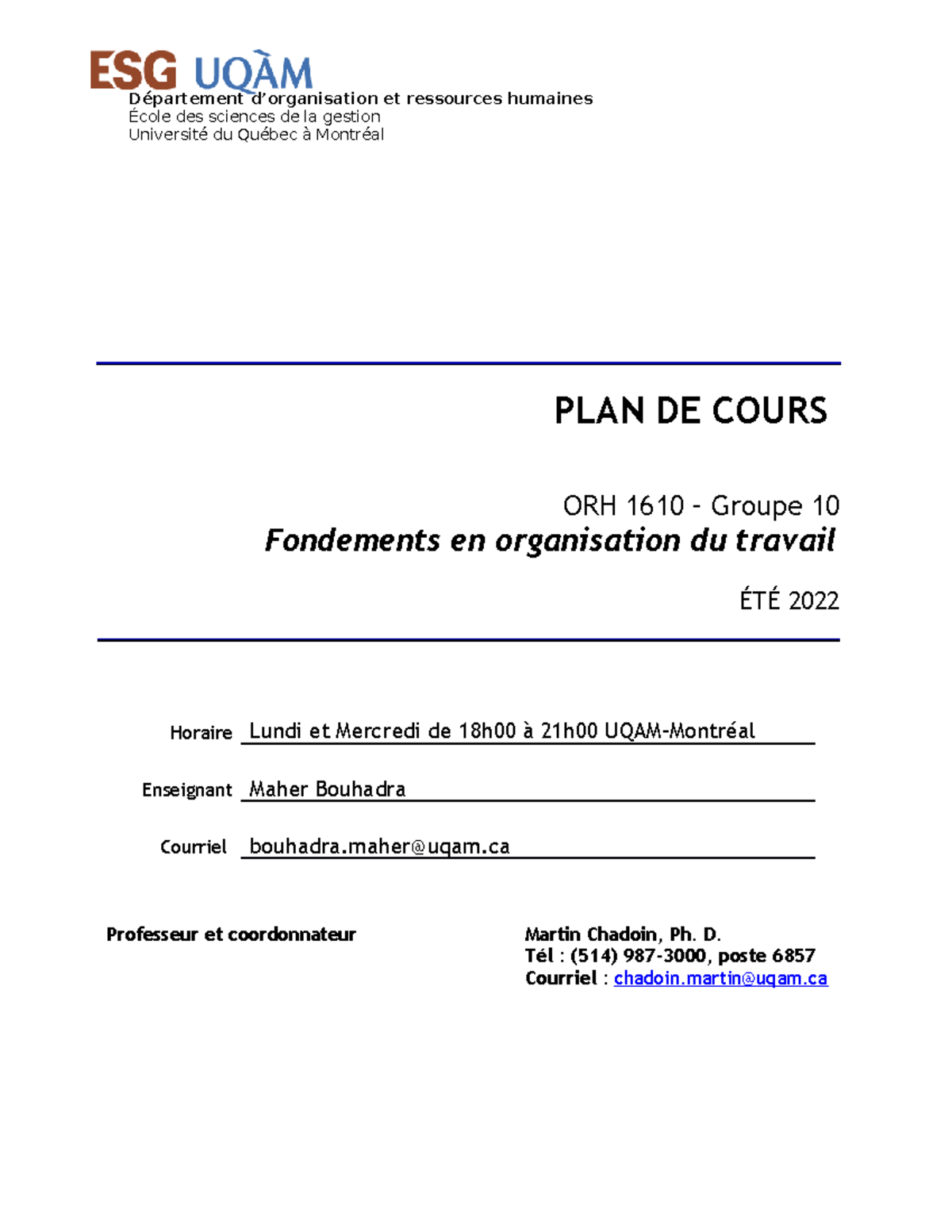 Plan De Cours ORH 1610-10-ÉTÉ 2022 - Département D’organisation Et ...