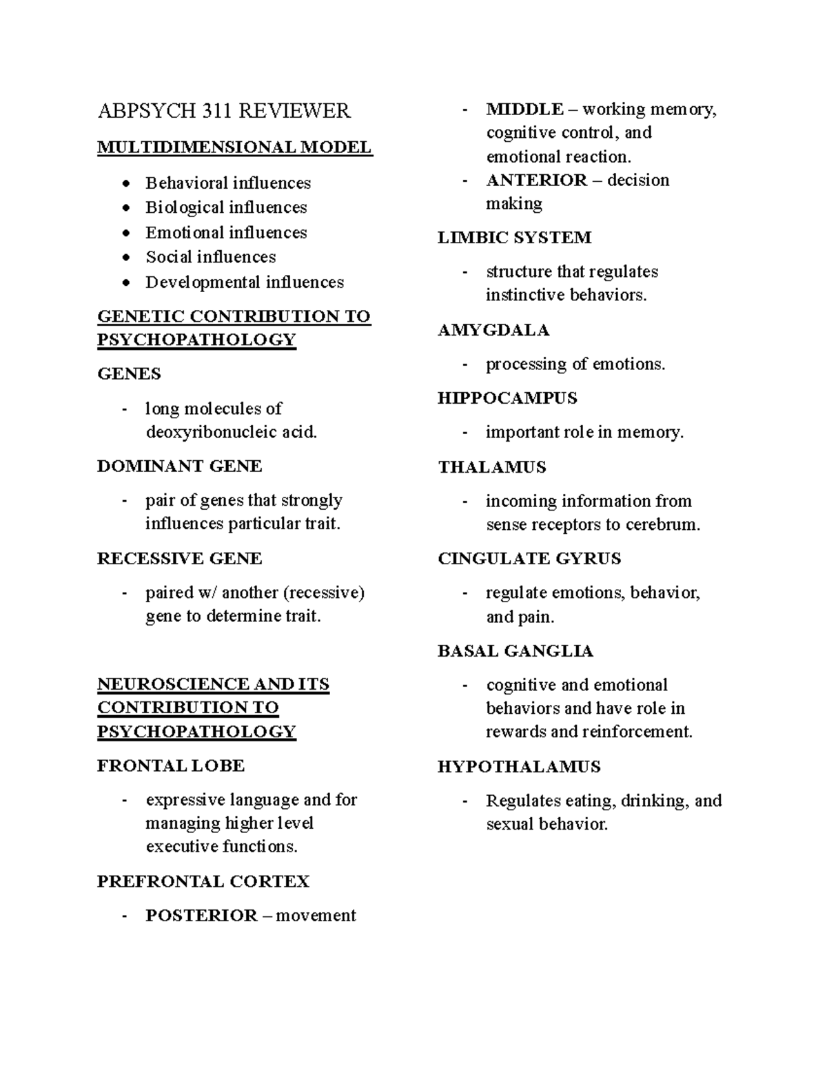 Abnormal Psych Reviewer - ABPSYCH 311 REVIEWER MULTIDIMENSIONAL MODEL ...