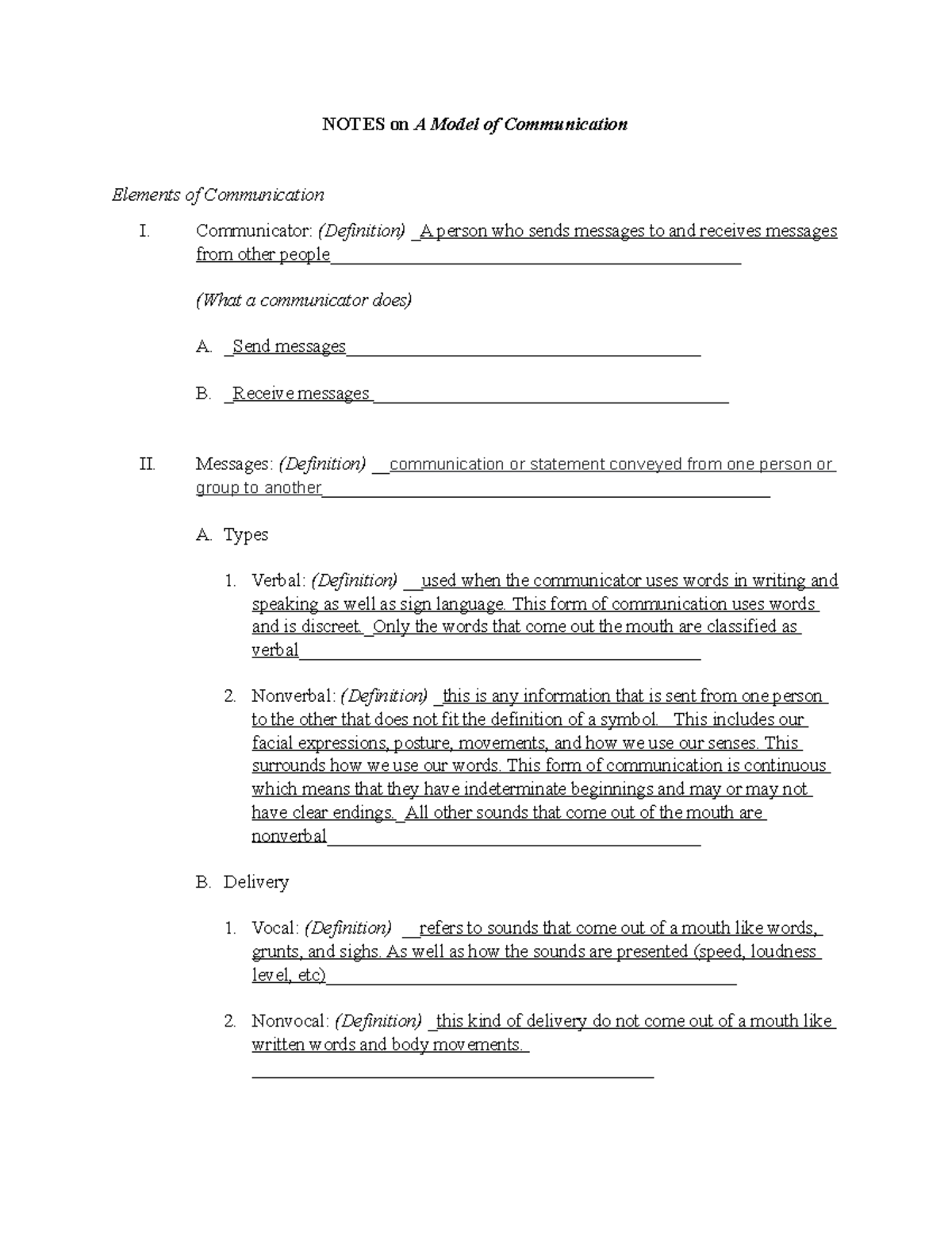 Notes on A Model of Communication - NOTES on A Model of Communication ...