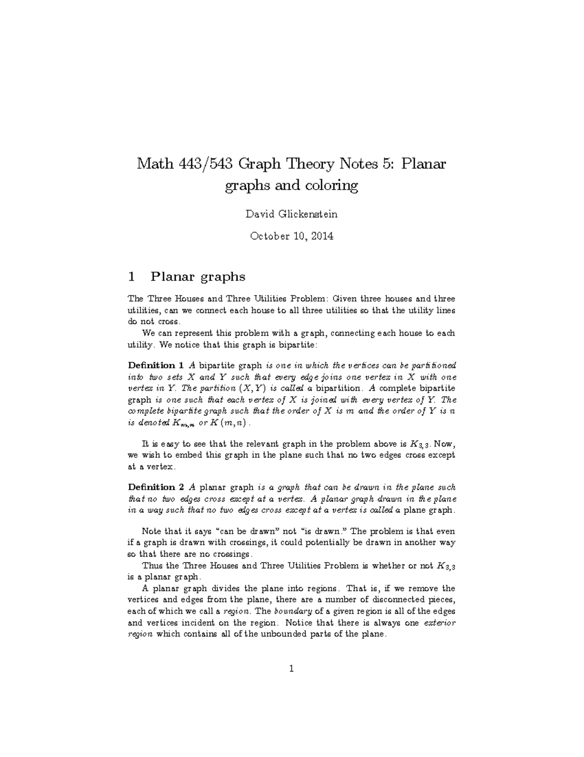 Notes 3 Planar Graphs And Coloring Problems - Math Graph Theory Notes 5 ...