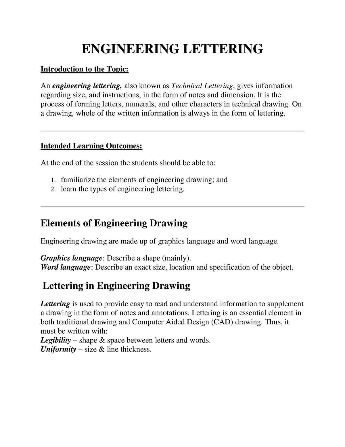 Engineering Lettering ENGINEERING LETTERING Introduction To The Topic 