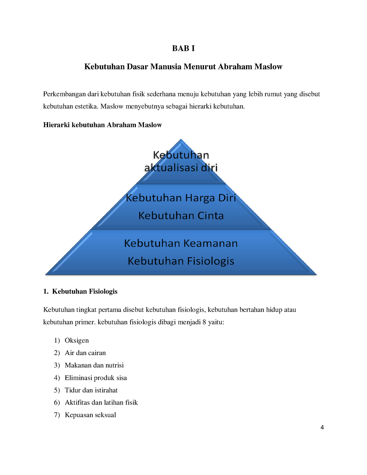 Modul Keperawatan Kebutuhan Dasar Manusia Menurut Abraham Maslow