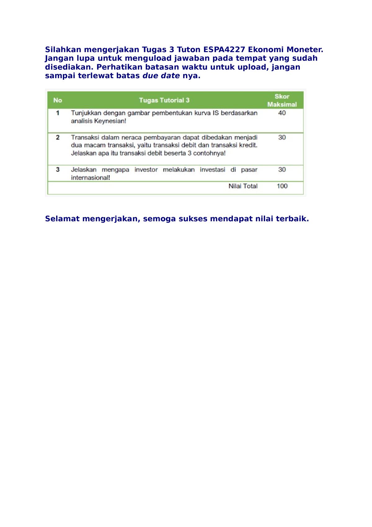 Tugas 3 - Silahkan Mengerjakan Tugas 3 Tuton ESPA4227 Ekonomi Moneter ...