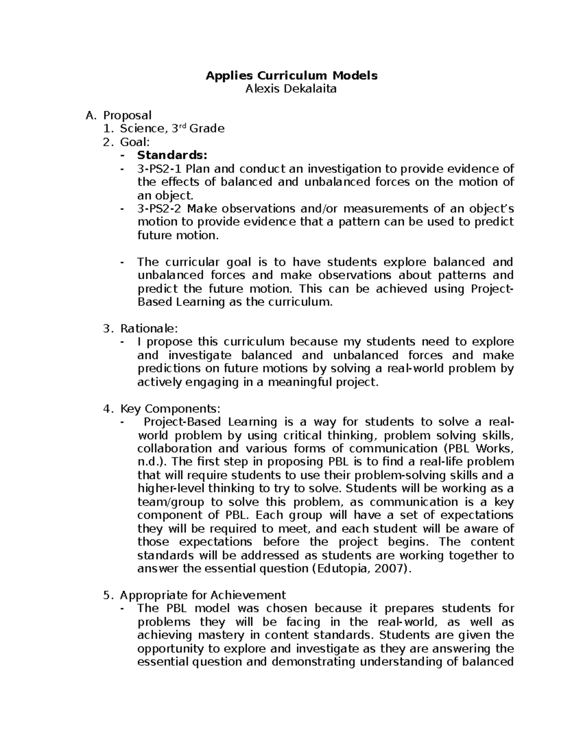 Applies Curriculum Models- Task 1 D631 - Applies Curriculum Models ...