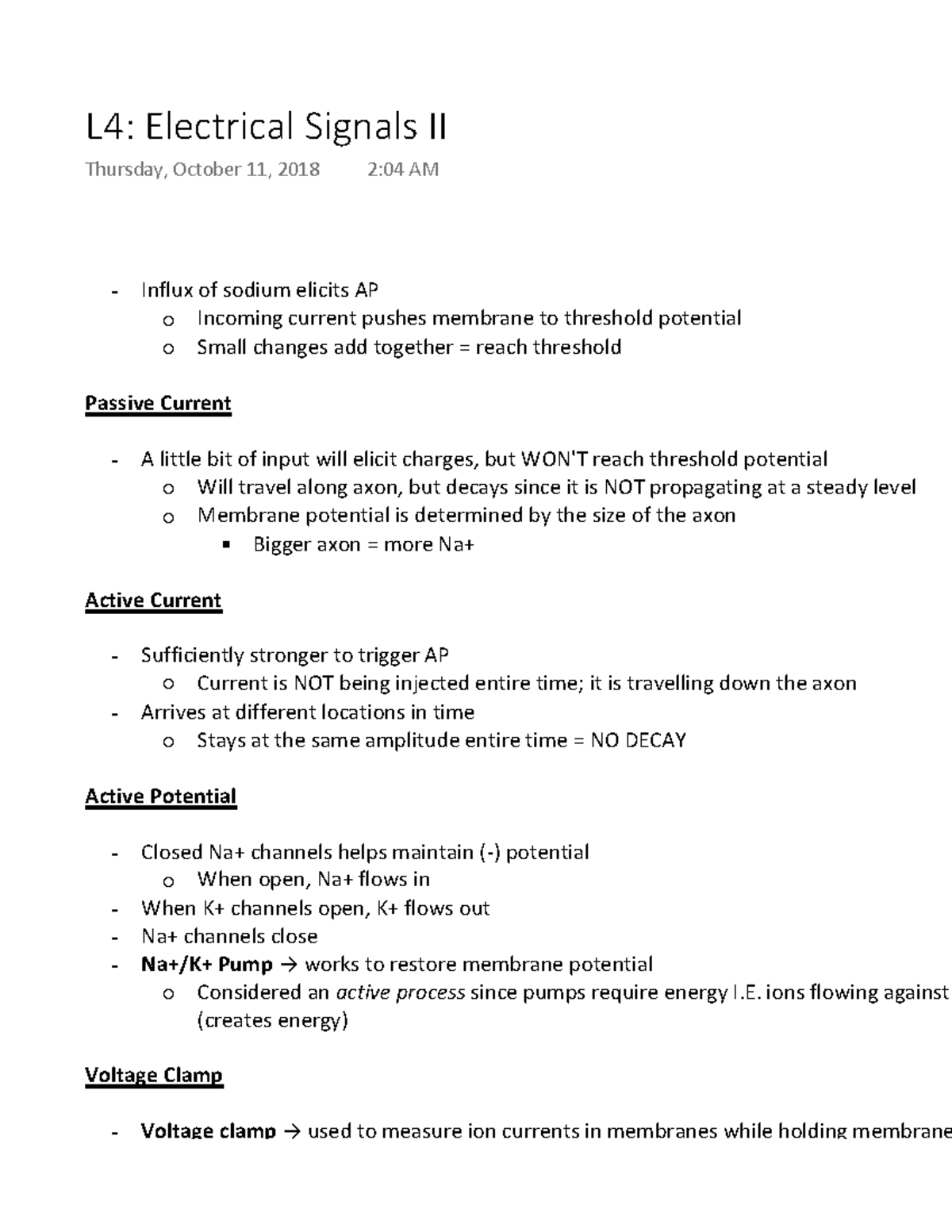 L4 Electrical Signals II L4 Electrical Signals II Thursday, October