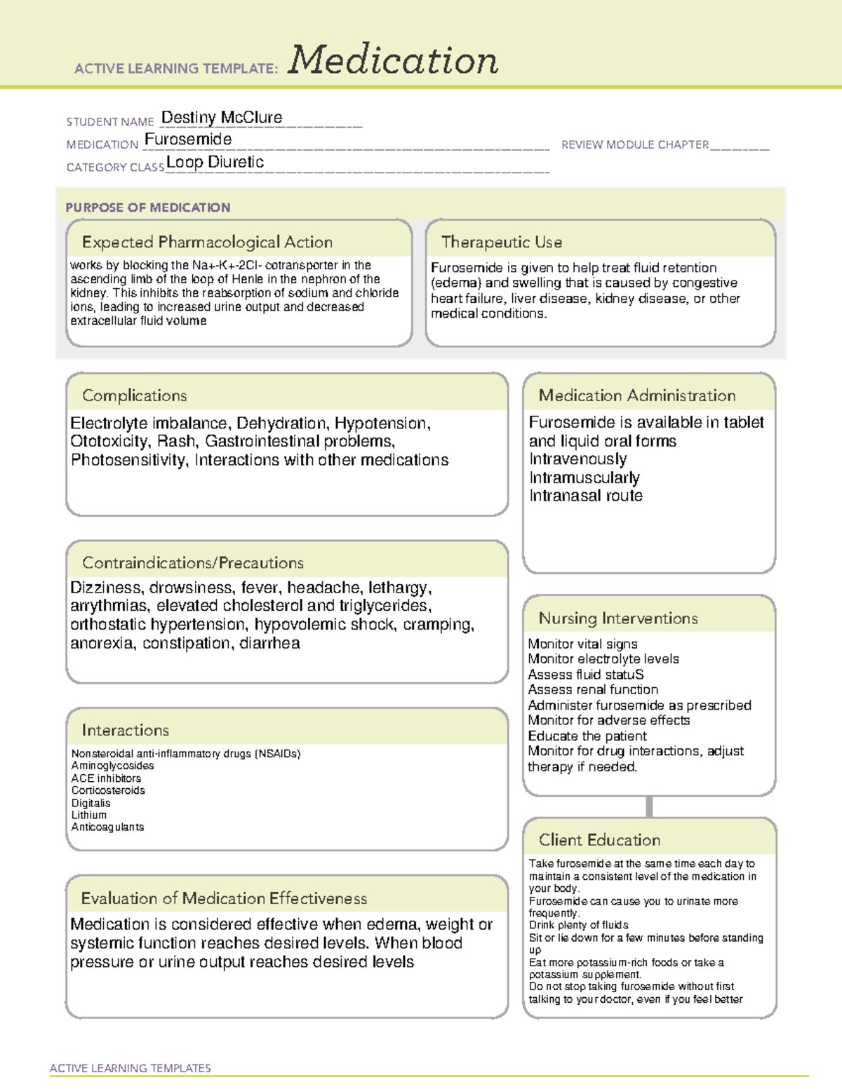 Active Learning Template Medication Furosemide - Active Learning 