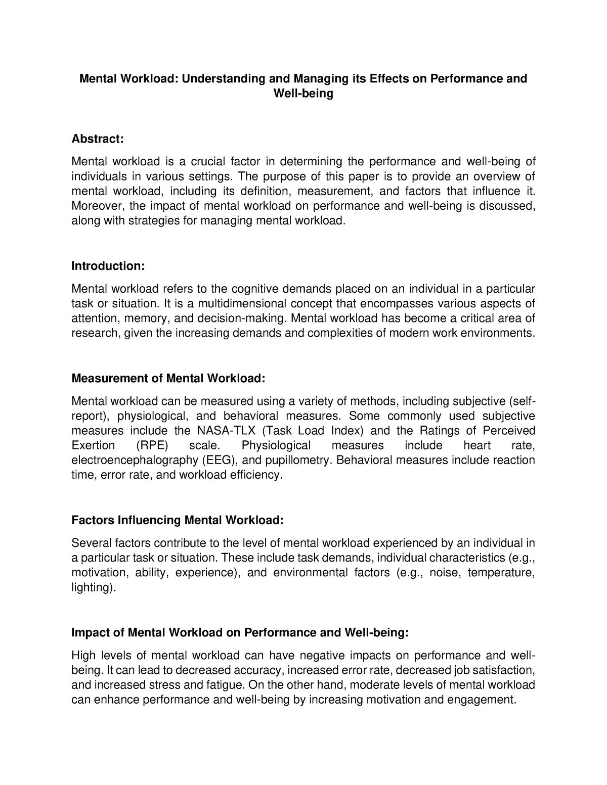 Mental- Workload - The purpose of this paper is to provide an overview ...