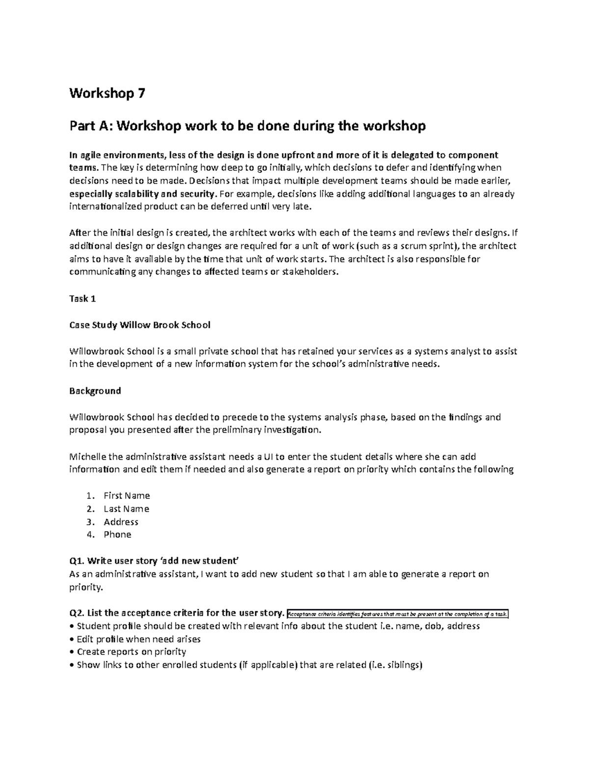 Workshop 7 part A+B - Workshop 7 Part A: Workshop work to be done ...