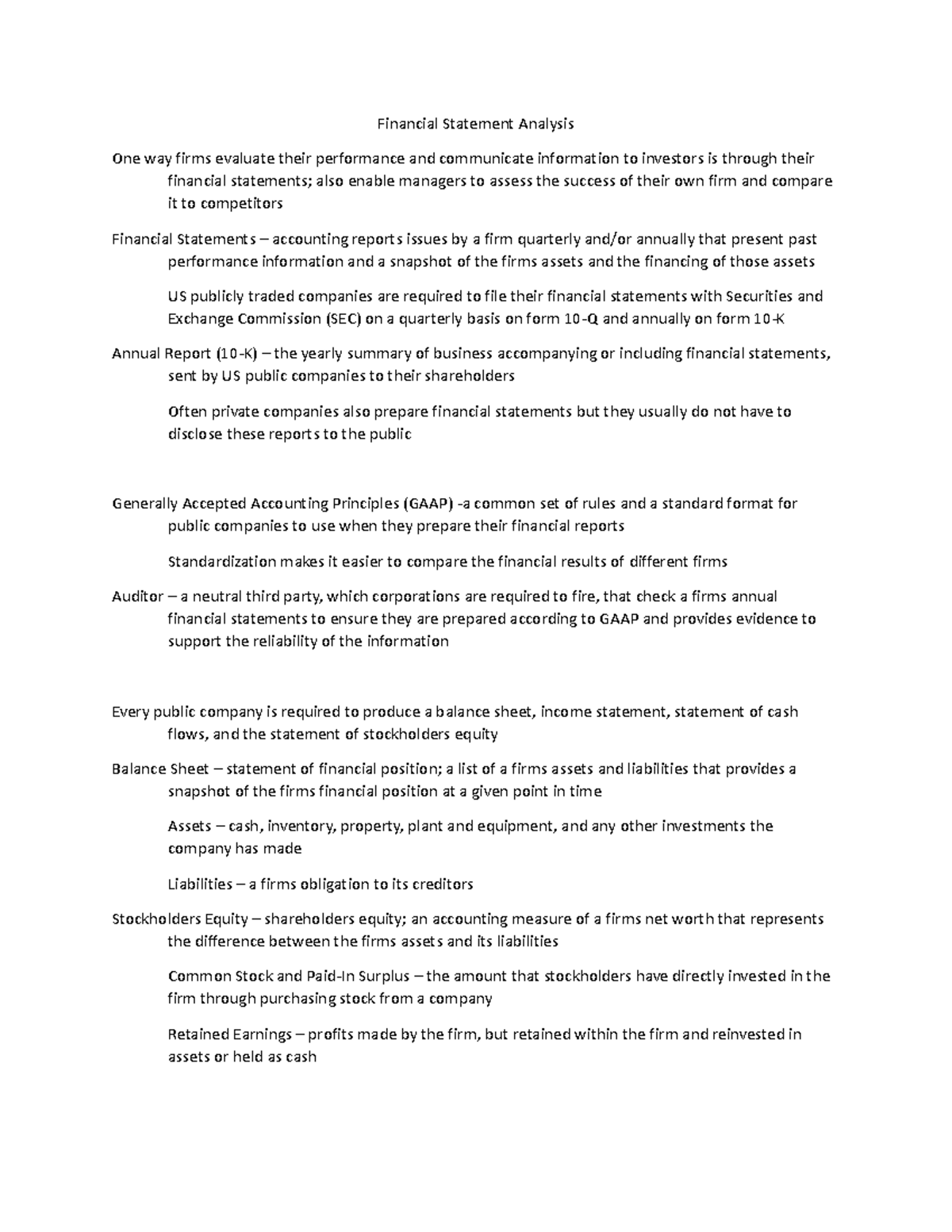 Chapter 2 Notes - Financial Statement Analysis One way firms evaluate ...