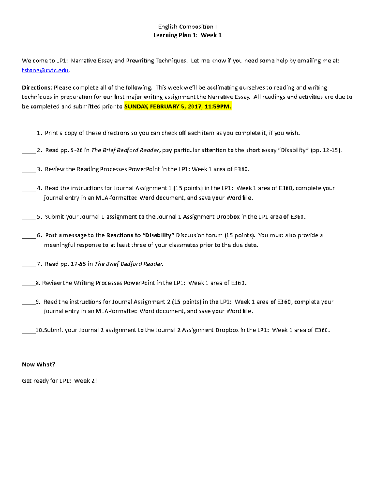 Lp1W1EC1 - learning plan 1 week 1 - Learning Plan 1: Week 1 English ...