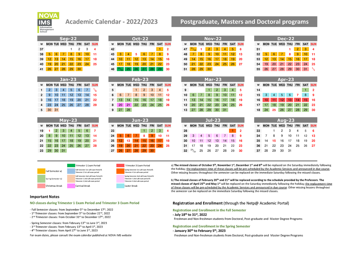 Academic-calendar-2022 2023 pg master phd - W MON TUE WED THU FRI SAT ...