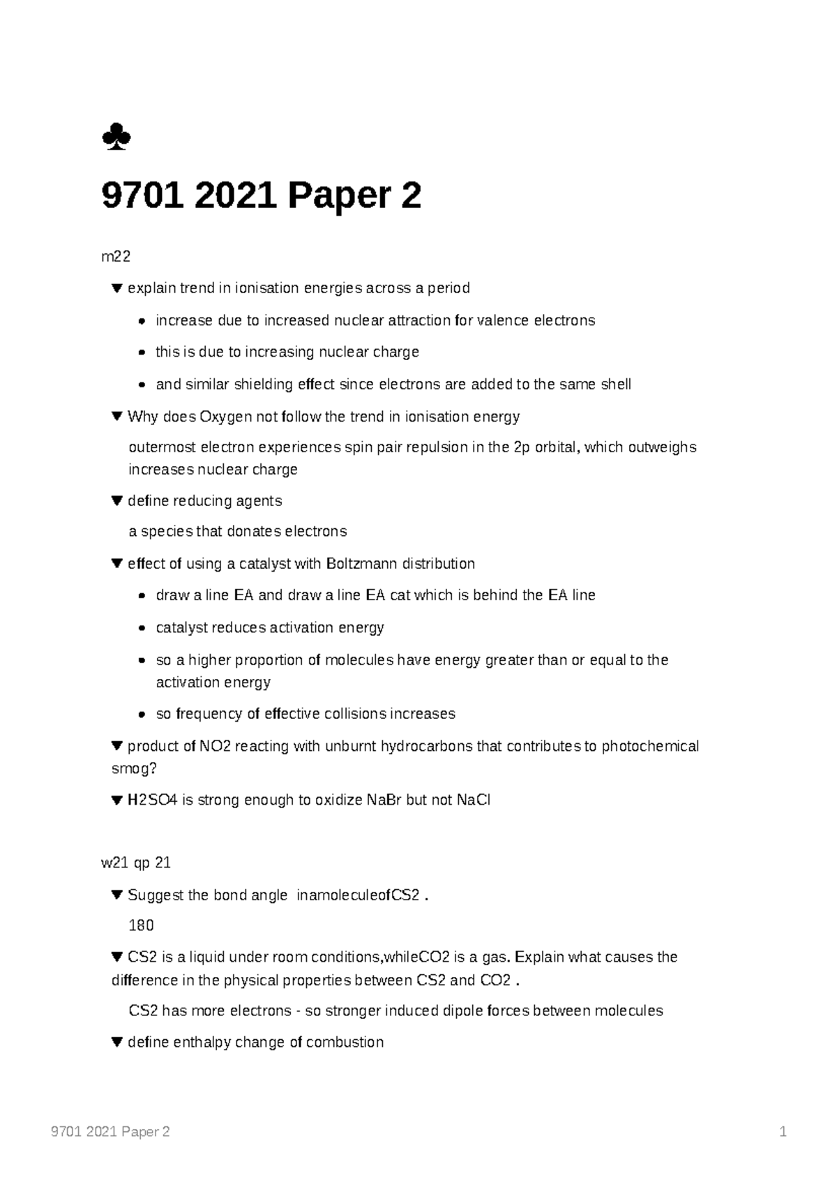 9701 2021 Paper 2 - ♣ 9701 2021 Paper 2 m explain trend in ionisation ...