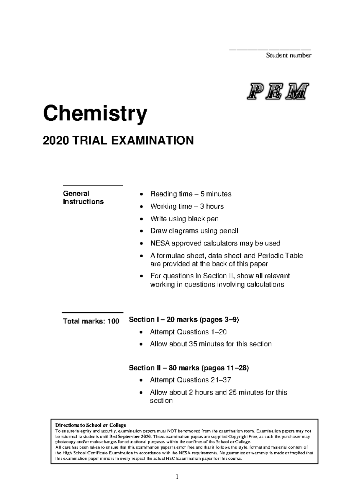 Exam 2020 Questions Student Number Chemistry 2020 Trial Examination Studocu