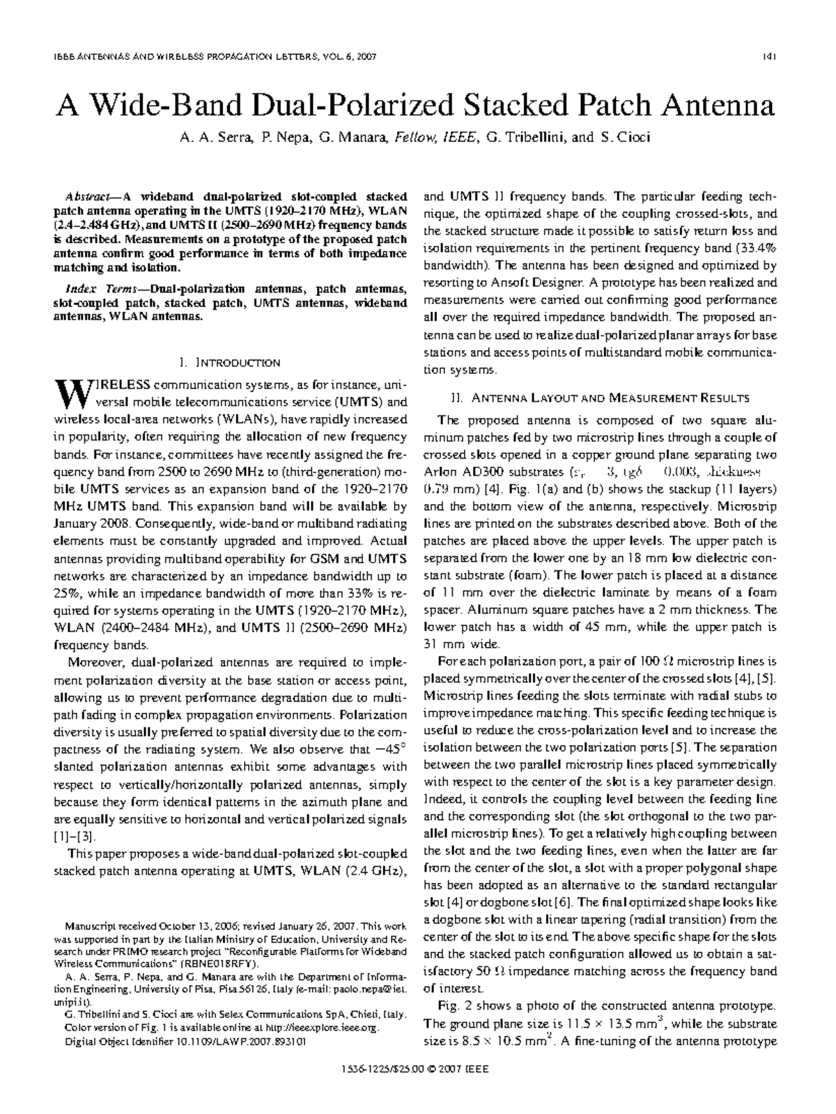 Serra 2007 i am vk chandra IEEE ANTENNAS AND WIRELESS PROPAGATION