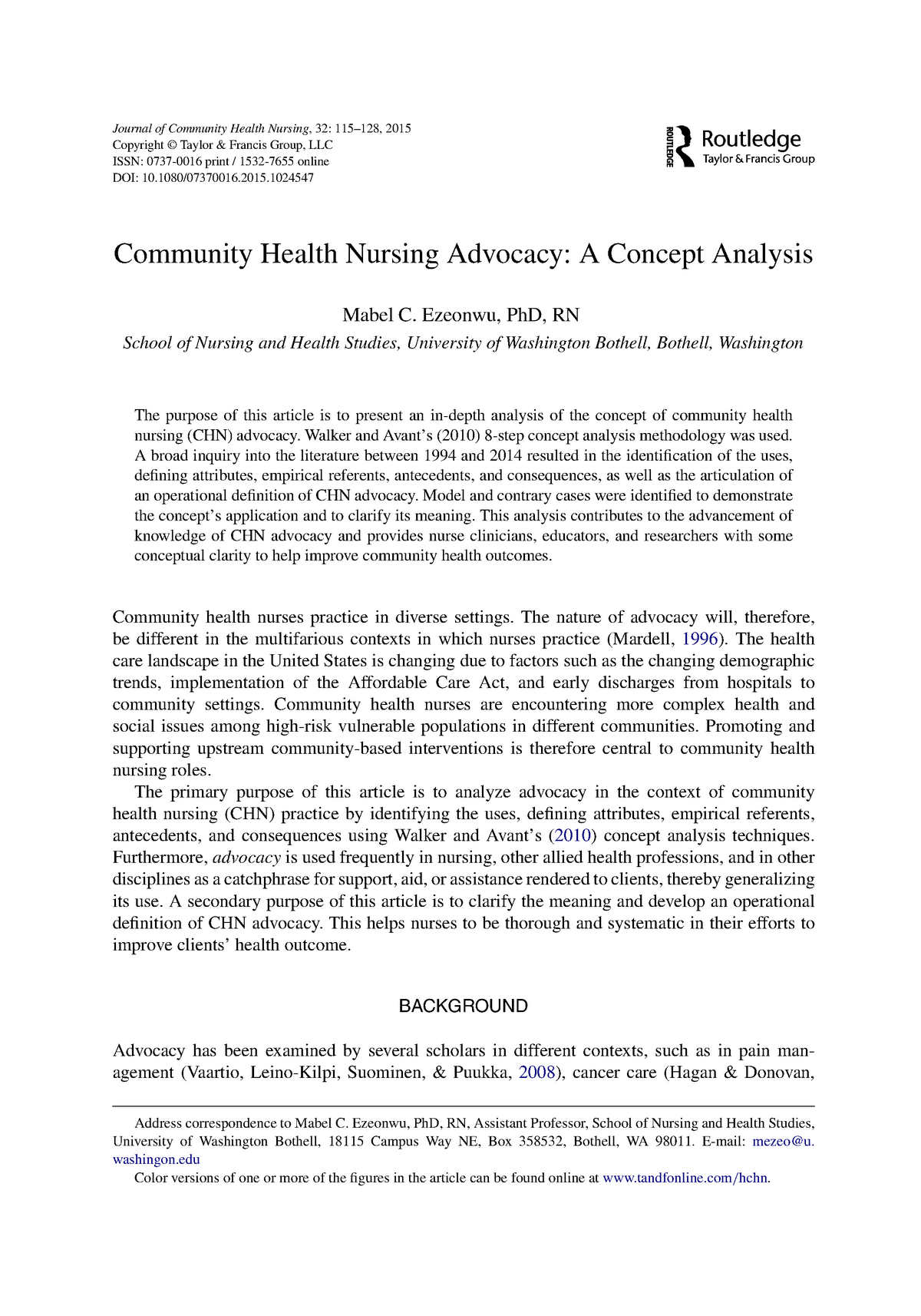 Community Health Nursing Advocacy A Concept Analysis Journal Of 